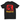 Black t-shirt with red and yellow graphic design on a white background