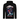 Black hoodie with graphic design and text on a white background