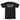 Black t-shirt with white text on a white background