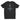 Black t-shirt with white graphic design and text on a white background