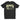 Black t-shirt with graphic of three men on a white background