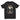 Black t-shirt with a graphic design on a white background