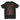 Black t-shirt with red graphic design and text on a white background