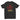 Black t-shirt with red and yellow graphic design on a white background