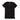 Black t-shirt with a red logo on the back against a white background
