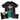 Black t-shirt with band logo, turquoise vinyl record, and photo card on a white background