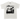 White t-shirt with black and white graphic design and text on a white background