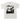 White t-shirt with black and white graphic design and text on a white background